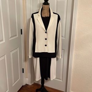 Black and winter white sheath dress with matching jacket